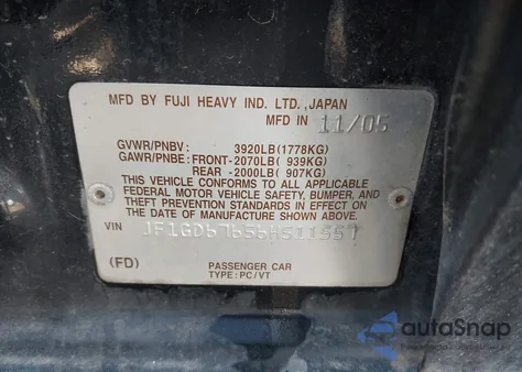 2006 Subaru Impreza 2.5I from USA, damaged, VIN JF1GD67656H511557